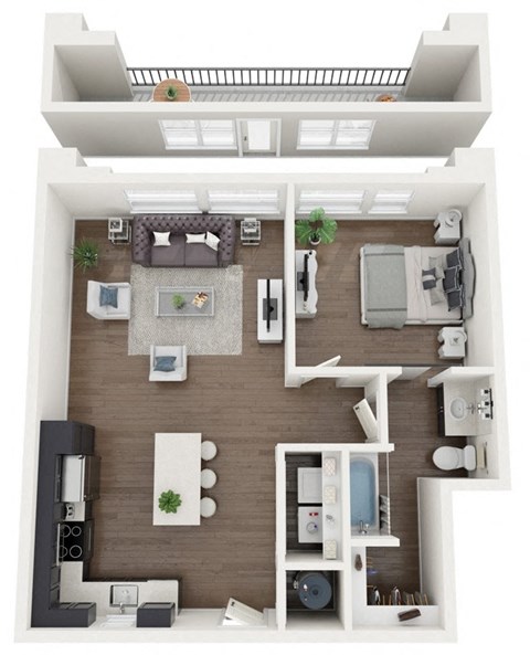 Floor plan for 1 bed, 1 bath, 758 sqft